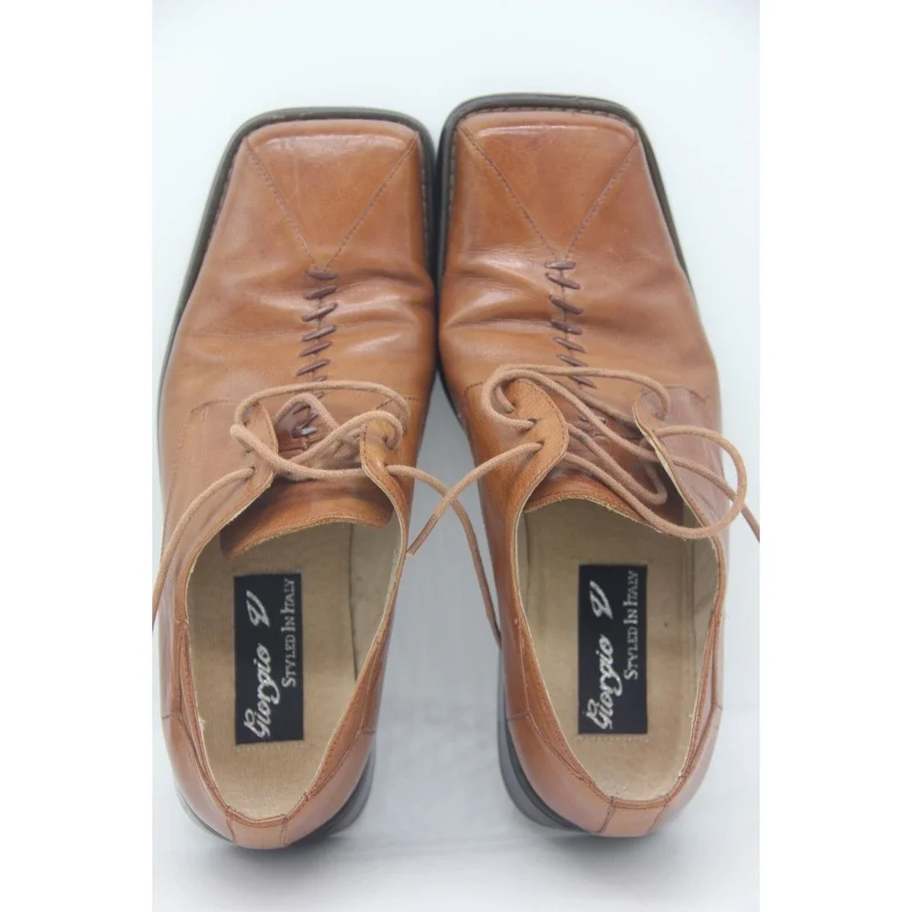 Giorgio V Dress Shoe Mens 7M Brown Leather Lace Up Square Toe Oxford
